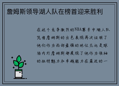 詹姆斯领导湖人队在榜首迎来胜利